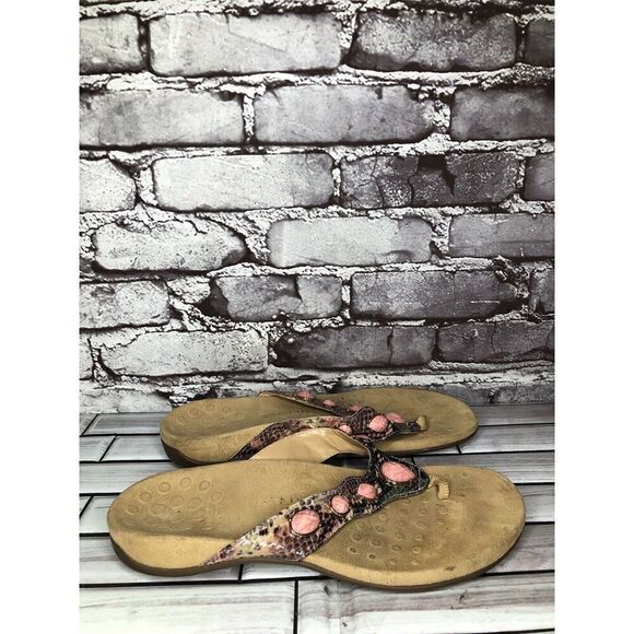 Vionic Eve 2 Jewel Pink Leather Snake Orthoheel Sandals Women's Sz 9M US/40EU - Picture 1 of 16